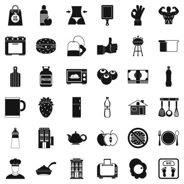 İyi bir kahvaltı Icons set, basit tarzı