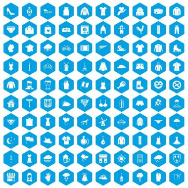 100 giyim simgeleri mavi ayarla