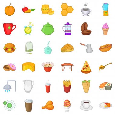 Kahvaltı Icons set, karikatür tarzı