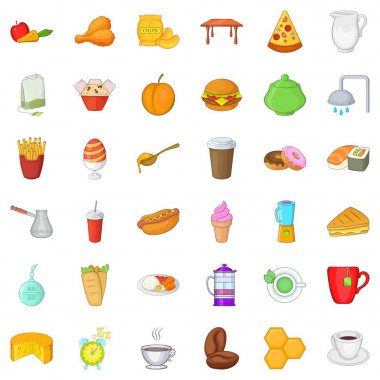 İyi bir kahvaltı Icons set, karikatür tarzı