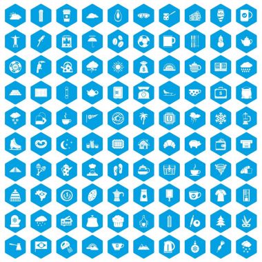 100 kahve Kupası simgeleri mavi ayarla