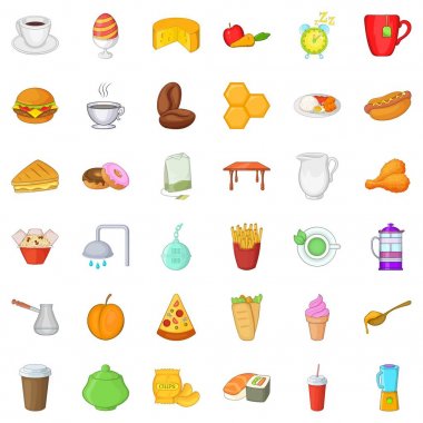 Lezzetli breakfast Icons set, karikatür tarzı