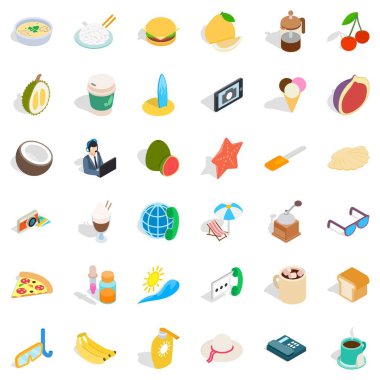 Kahvaltı Icons set, izometrik stili