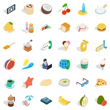 İyi bir kahvaltı Icons set, izometrik stili