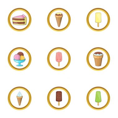Lezzetli dondurma Icons set, karikatür tarzı