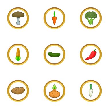 Çiğ sebze Icons set, karikatür tarzı