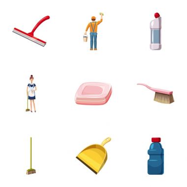 Temizlik personeli simge seti, karikatür tarzı