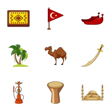 Türkiye şeyler Icons set, karikatür tarzı