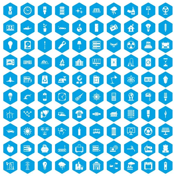 100 iconos de electricidad azul — Vector de stock