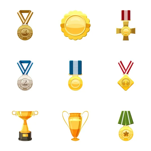 Médailles honorables icônes ensemble, style dessin animé — Image vectorielle
