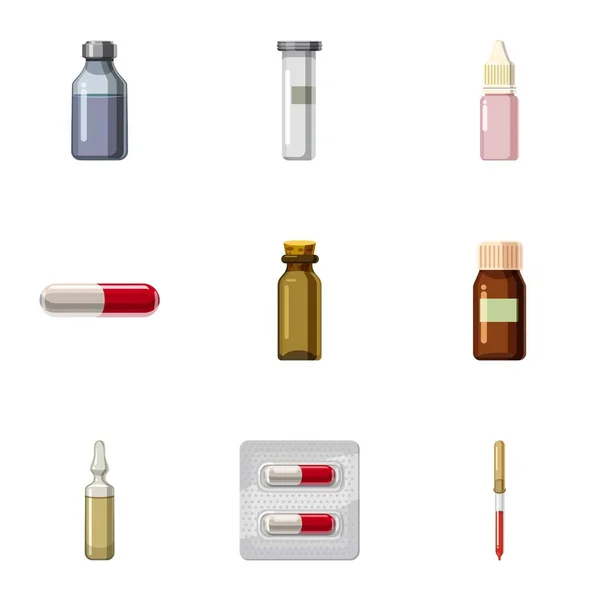 Ensemble d'icônes de médicaments, style dessin animé — Image vectorielle