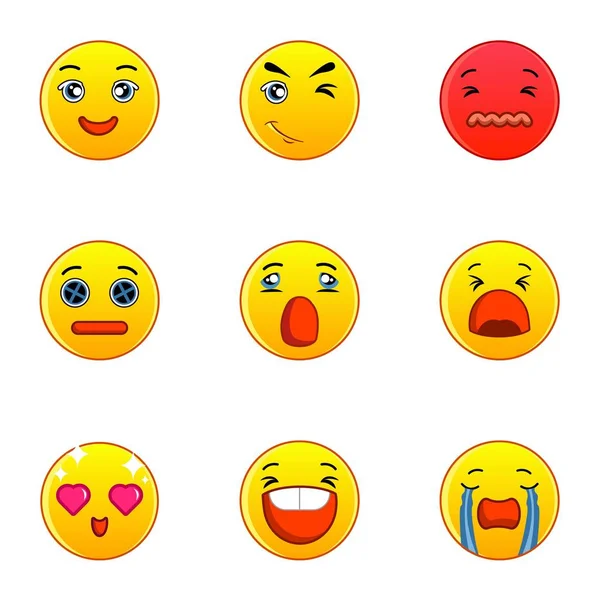 Emoticons of smileys iconen set, vlakke stijl — Stockvector