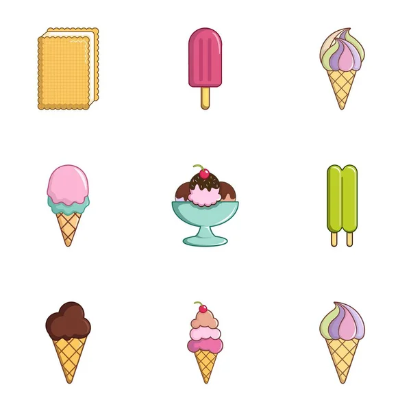 Вкусные иконы мороженого, плоский стиль — стоковый вектор