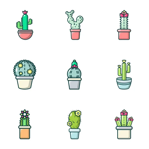 Kaktüs bir pot Icons set, anahat stili — Stok Vektör