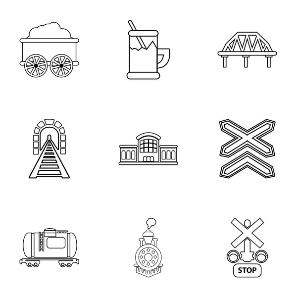 Set di icone ferroviarie, stile contorno — Vettoriale Stock
