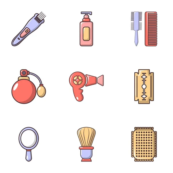 Ensemble d'icônes d'outils de coiffeur, style plat — Image vectorielle