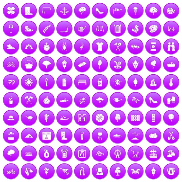 100 iconos de primavera púrpura — Vector de stock