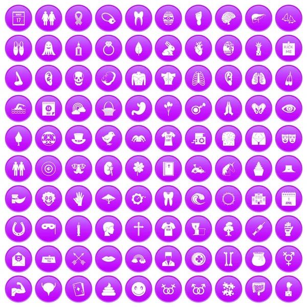 100 весенних праздников иконы фиолетовый — стоковый вектор