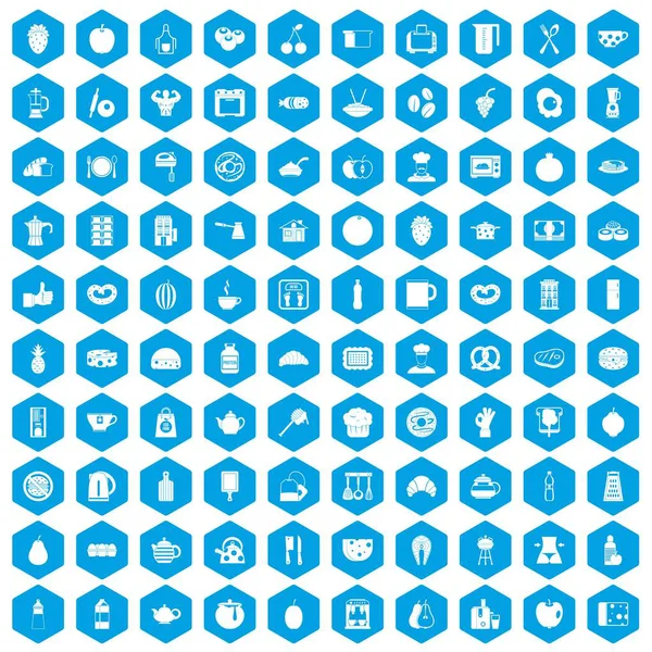 100 iconos de desayuno azul — Vector de stock