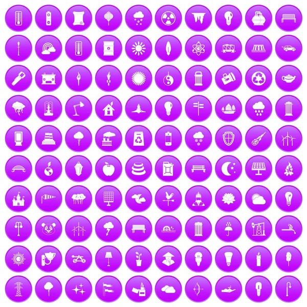 100 street lighting icons set purple — Stock Vector