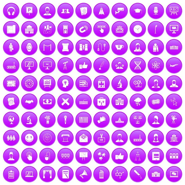 100 iconos de la conferencia conjunto púrpura — Vector de stock