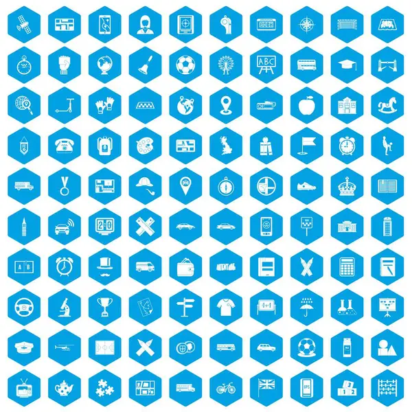 100 iconos de autobús conjunto azul — Vector de stock