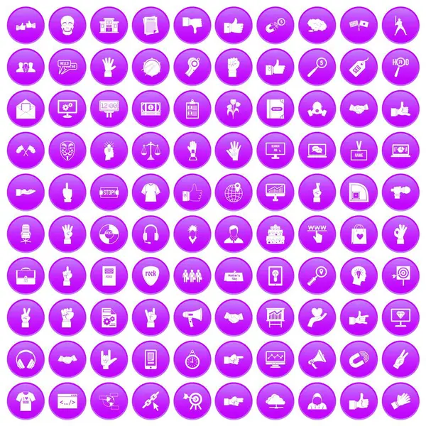 100 différents gestes icônes ensemble violet — Image vectorielle