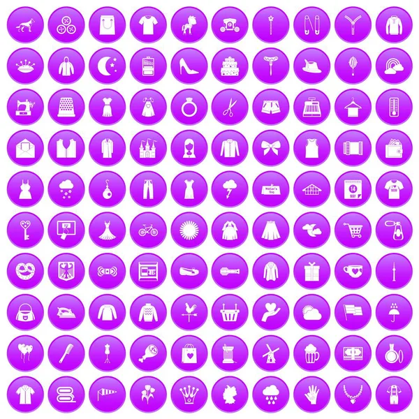 100 ドレス アイコン セット紫 — ストックベクタ