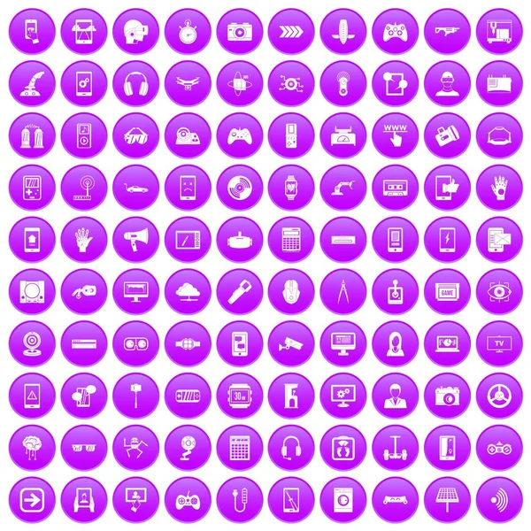 100 icônes gadget ensemble violet — Image vectorielle