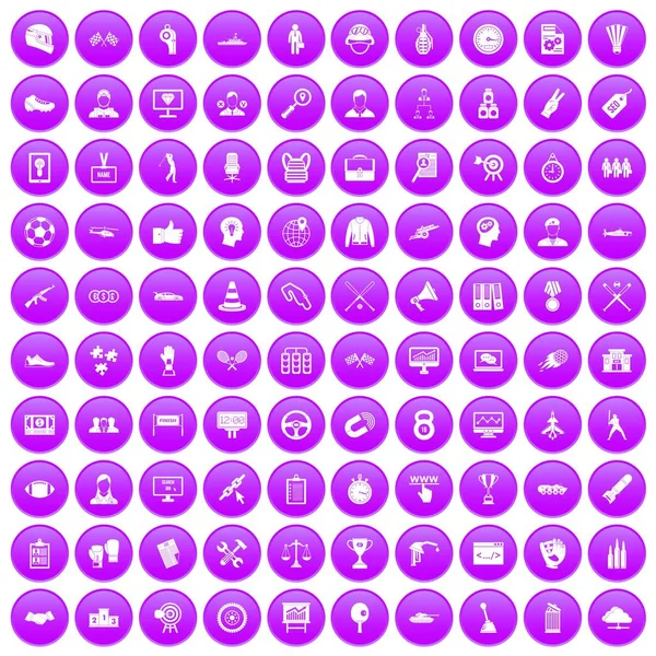 100 icônes de victoire ensemble violet — Image vectorielle