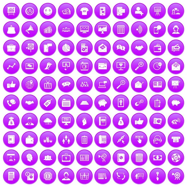 100 病毒性营销图标设置紫色 — 图库矢量图片