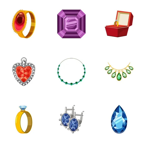 Conjunto de ícones da loja de jóias, estilo cartoon —  Vetores de Stock