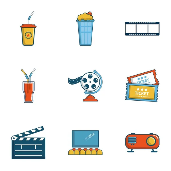 Conjunto de iconos de entrada de cine, estilo de dibujos animados — Vector de stock