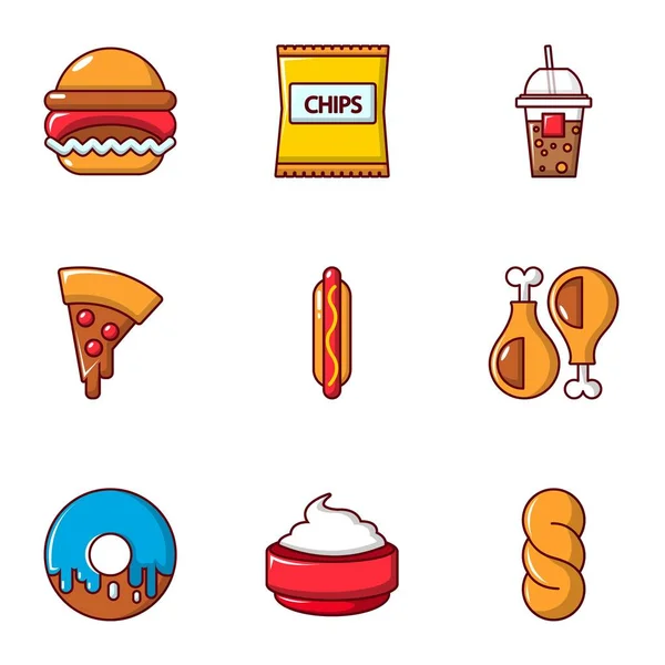 Snacks iconen set, vlakke stijl — Stockvector