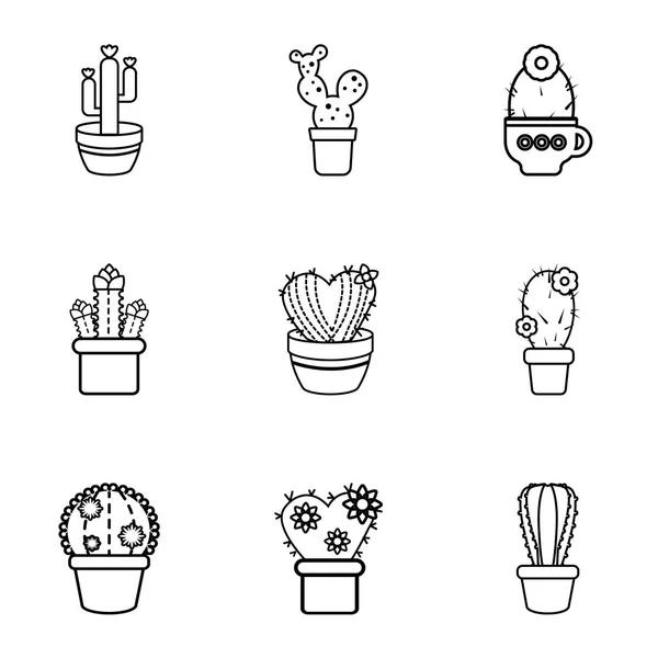 Type d'icônes de cactus ensemble, style de contour — Image vectorielle