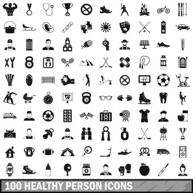 100 healthy person icons set, simple style clipart