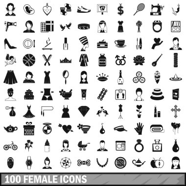 100 kadın Icons set, basit tarzı