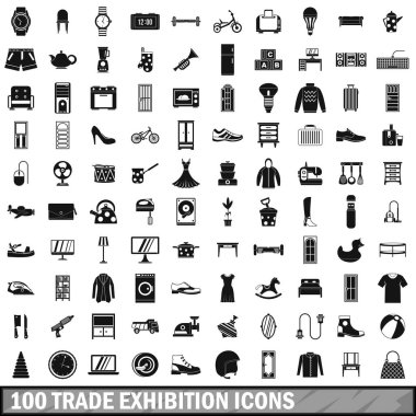 100 ticaret sergi Icons set, basit tarzı