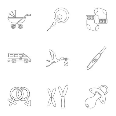 Bebek ambulans Icons set, anahat stili