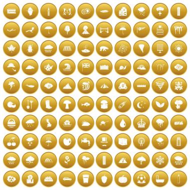 Altın 100 yağmur Icons set