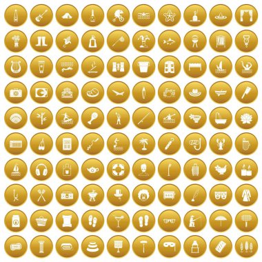 Altın 100 rekreasyon Icons set