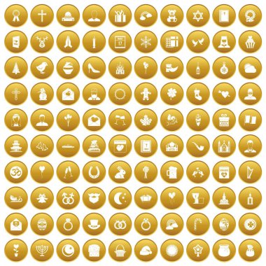 Altın 100 dini festival Icons set