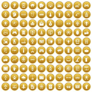 Altın 100 robot Icons set