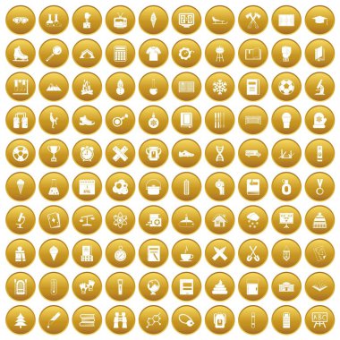 Altın 100 okul yıl Icons set