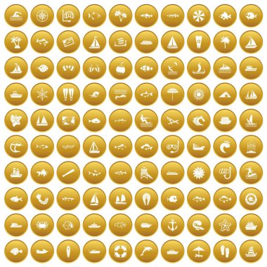 Altın 100 deniz Icons set