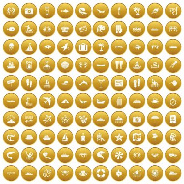 Altın 100 deniz hayat Icons set