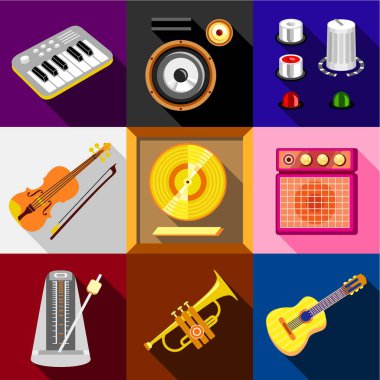 Müzik aletleri Icons set, düz stil