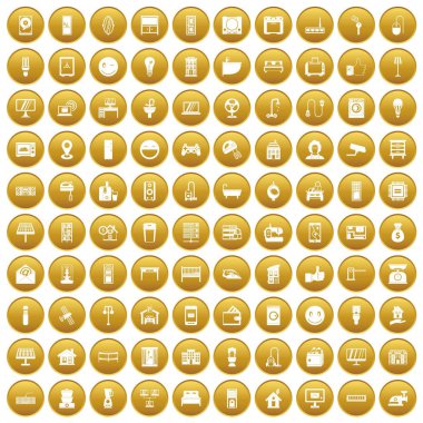 Altın 100 akıllı ev Icons set