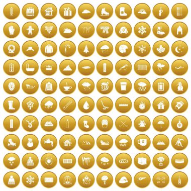 Altın 100 kar Icons set