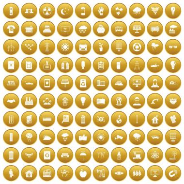 Altın 100 güneş enerjisi Icons set